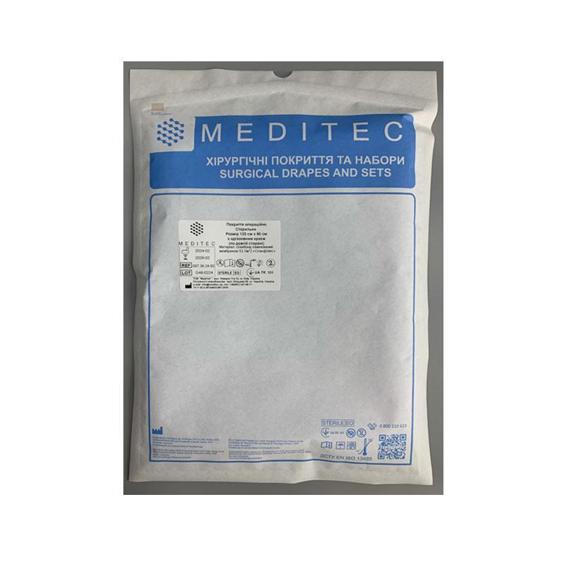 Покриття операційне «Meditec®». Стерильне. Розмір 140 см х 80 см з адгезивним краєм, матеріал спанбонд ламінований мембраною 52 г/м*2 «Спанфлекс»